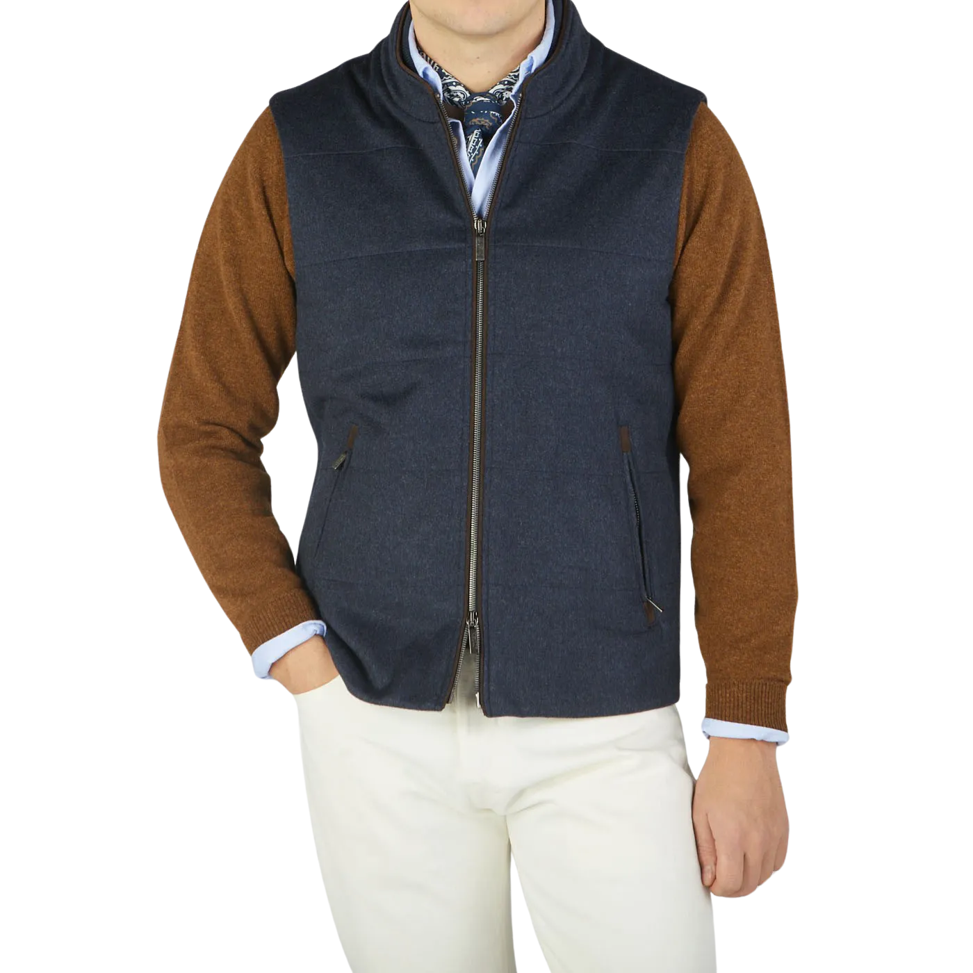 Denim Blue Water Repellent Pure Cashmere Gilet