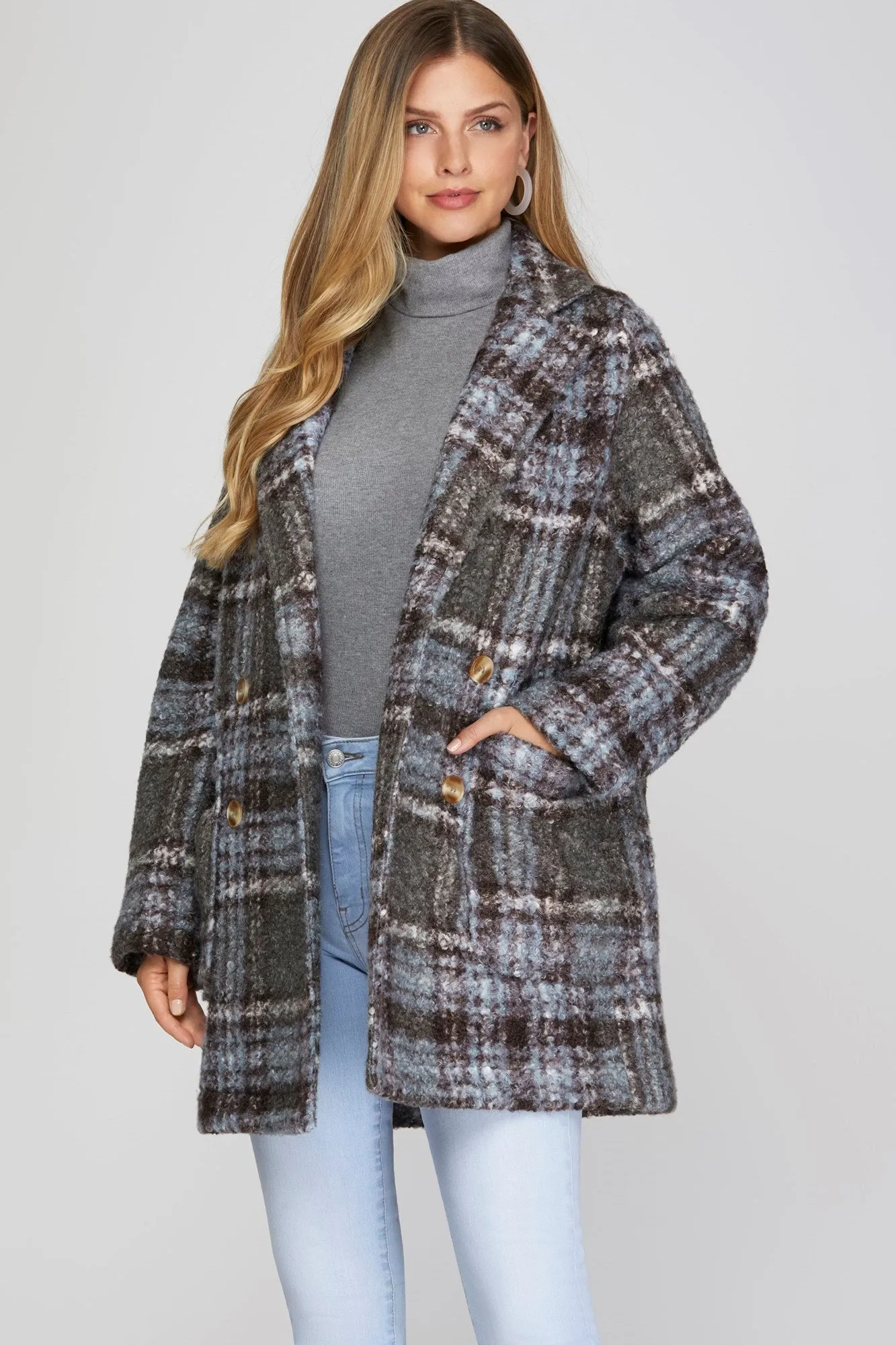 Double Breasted Plaid Shacket