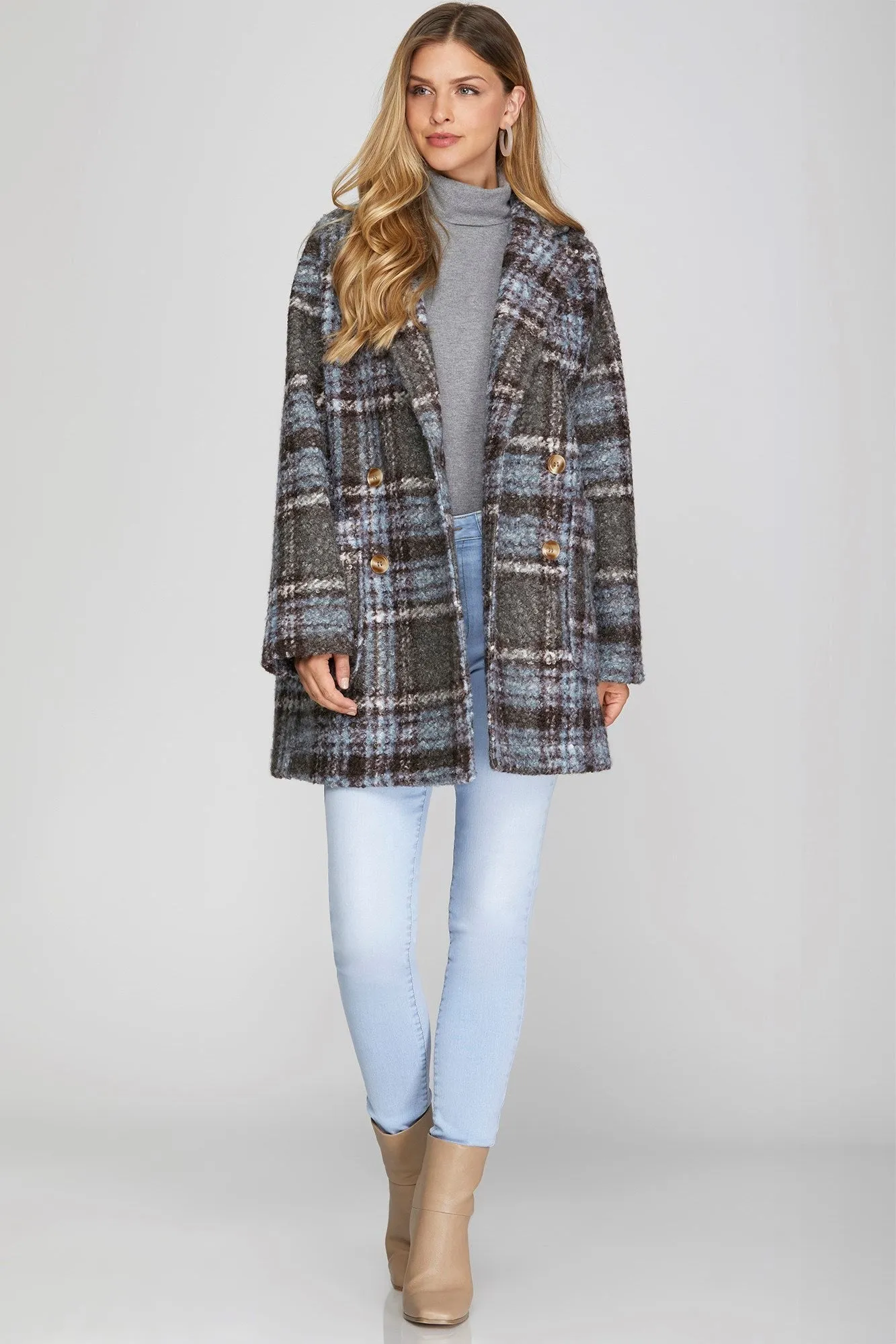 Double Breasted Plaid Shacket