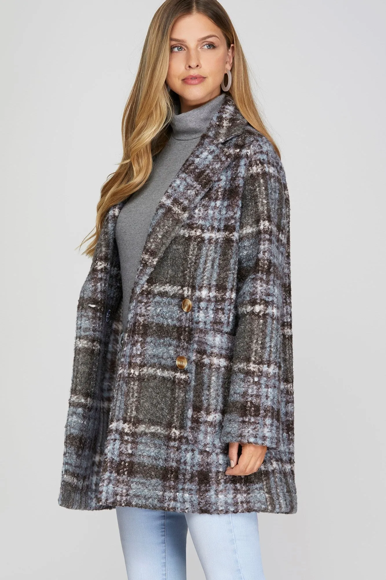 Double Breasted Plaid Shacket