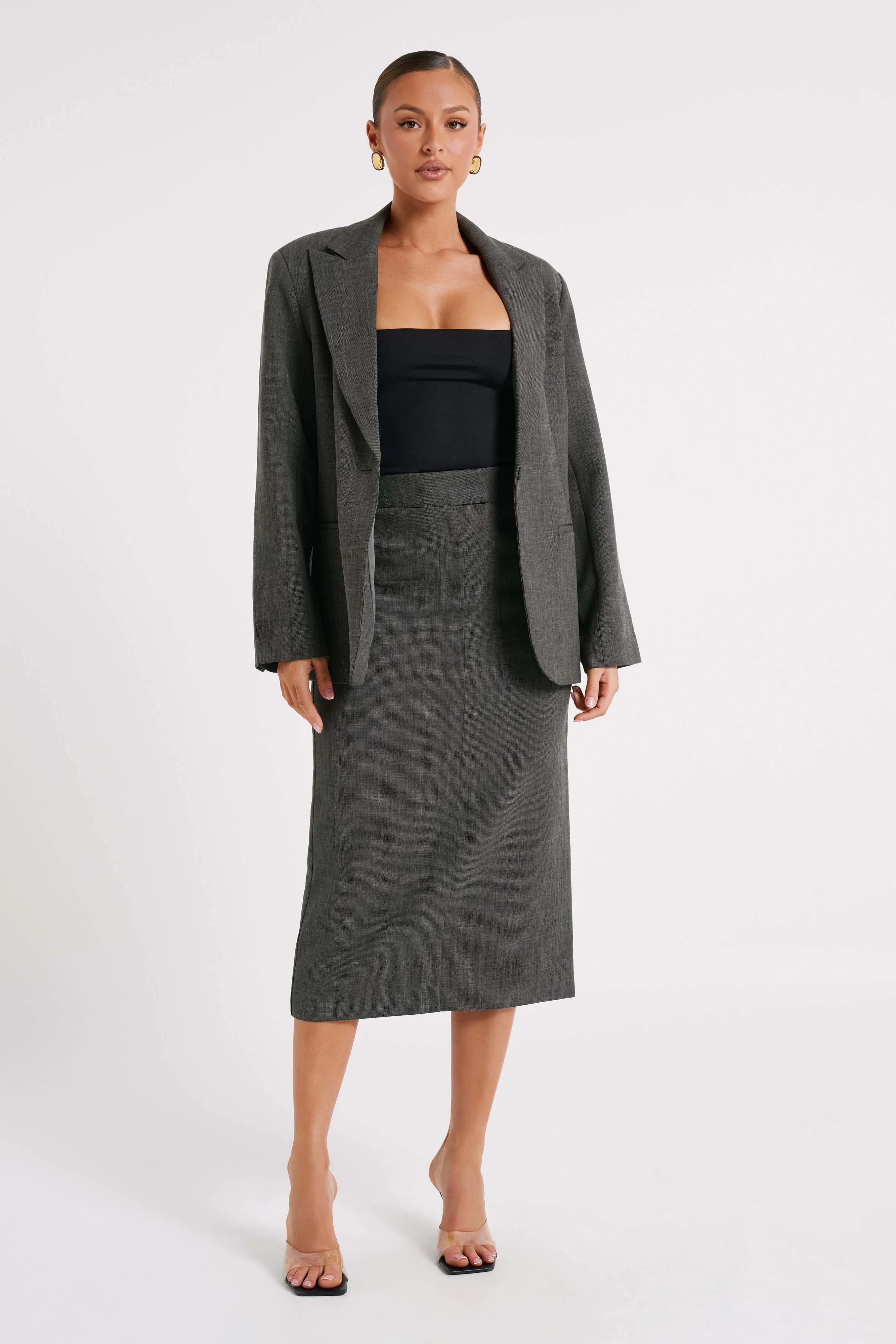 Drew Oversized Textured Blazer - Charcoal