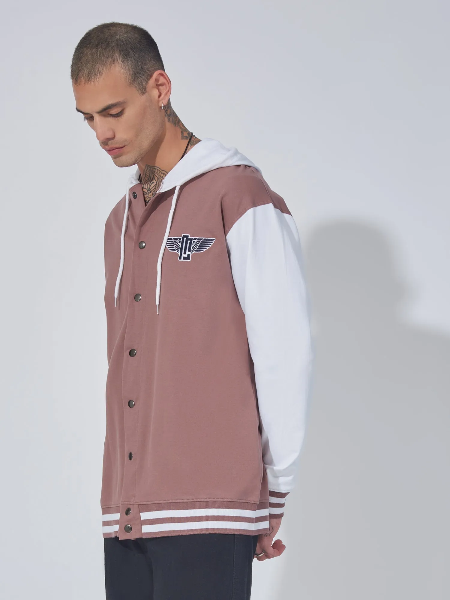 Dusty Pink hooded M wing Shacket