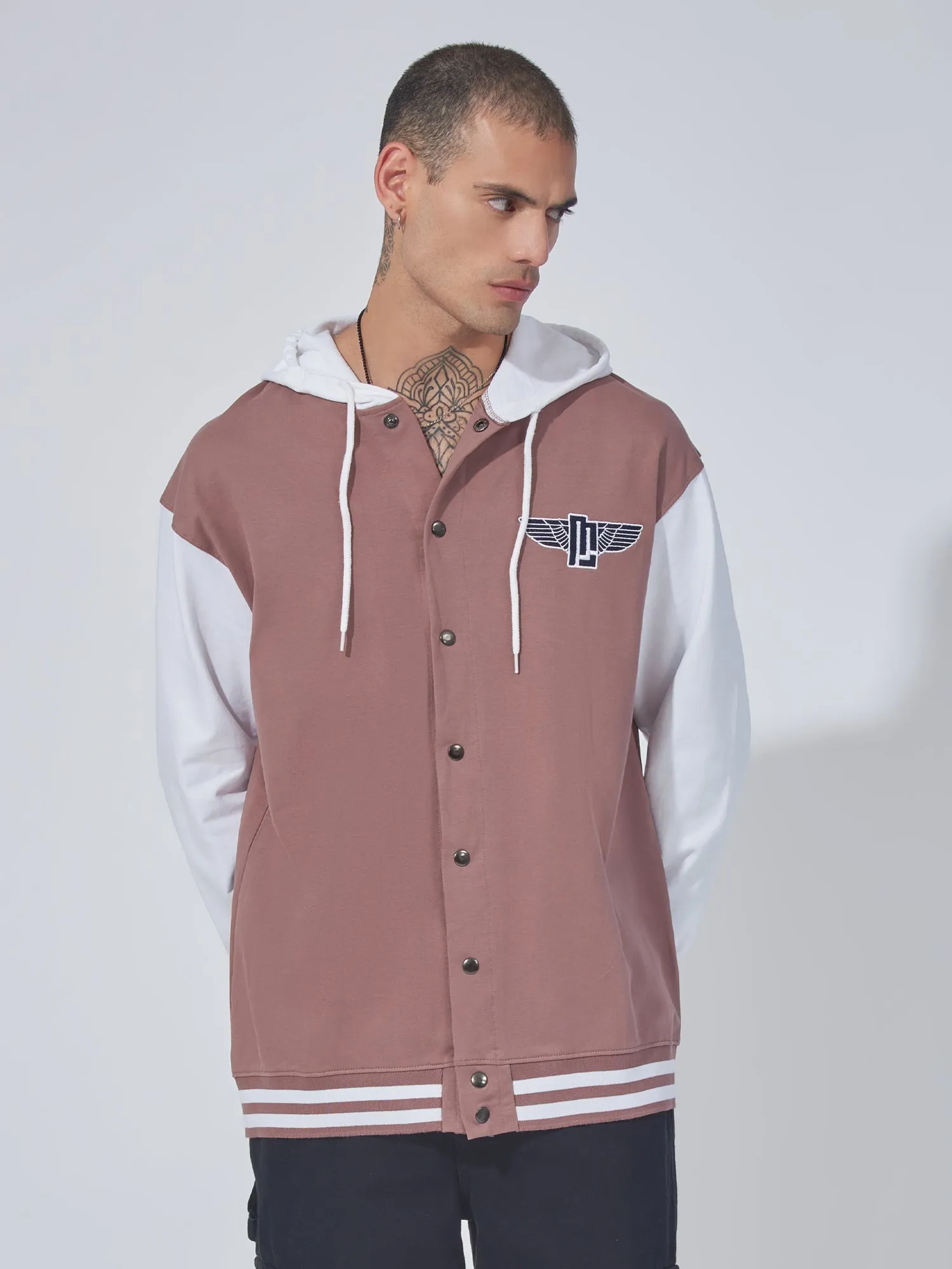 Dusty Pink hooded M wing Shacket