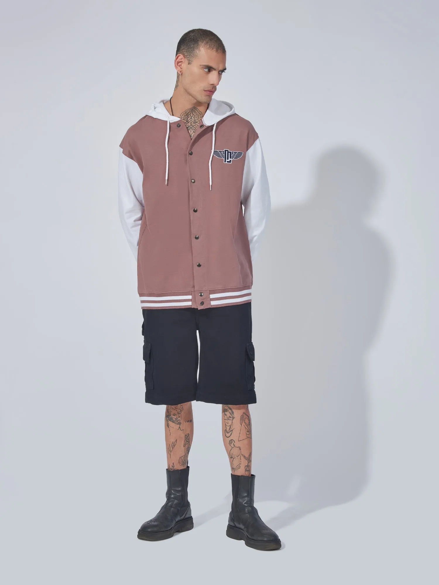 Dusty Pink hooded M wing Shacket