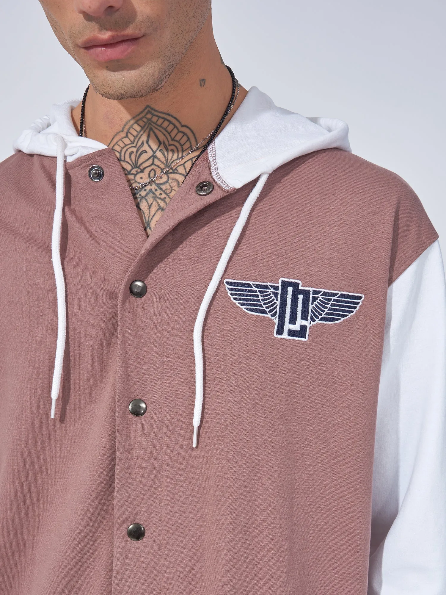 Dusty Pink hooded M wing Shacket