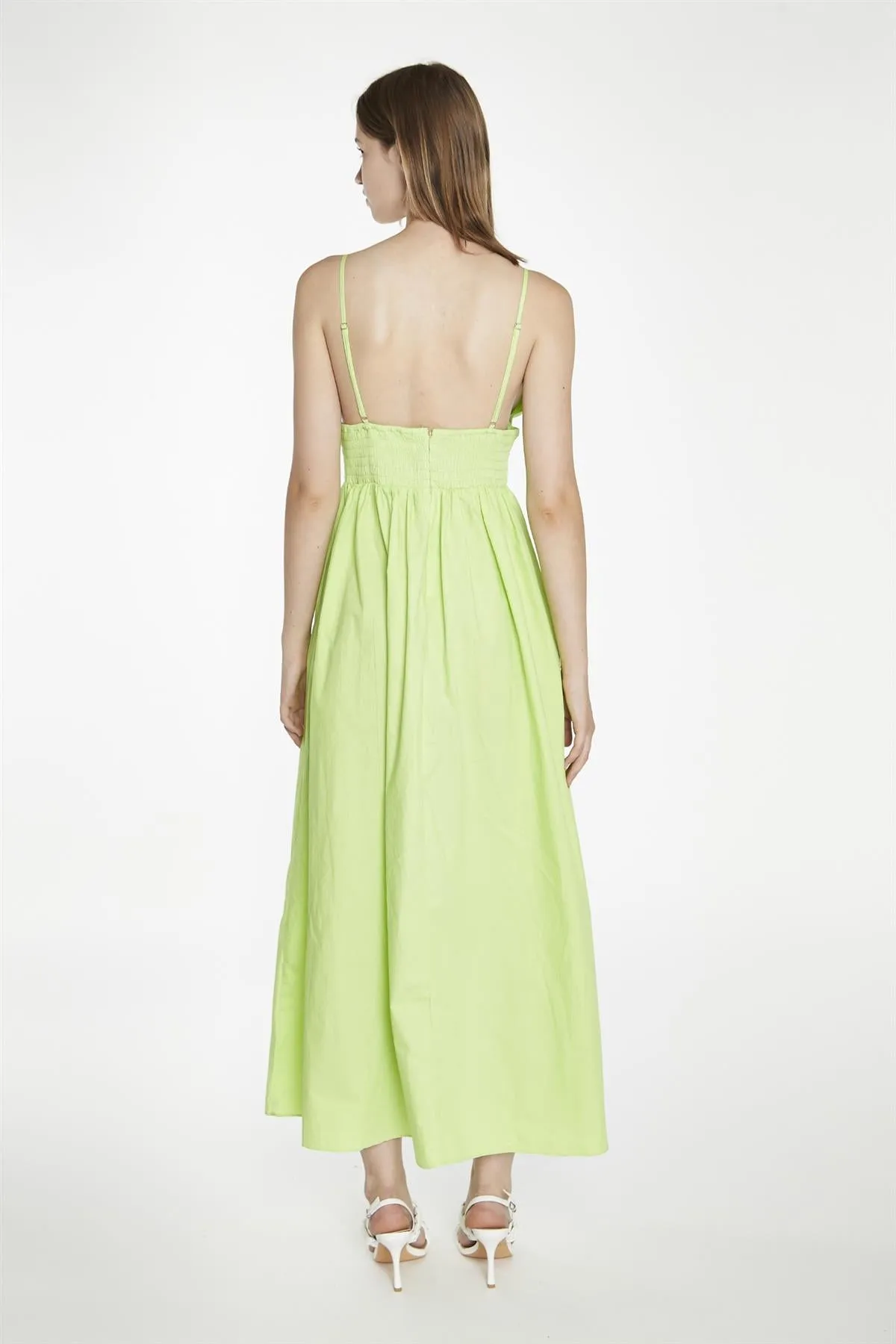 Electric-Lime Shirred Waist Maxi-Dress