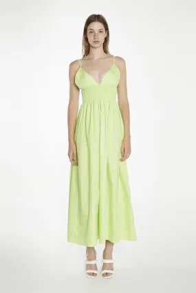 Electric-Lime Shirred Waist Maxi-Dress