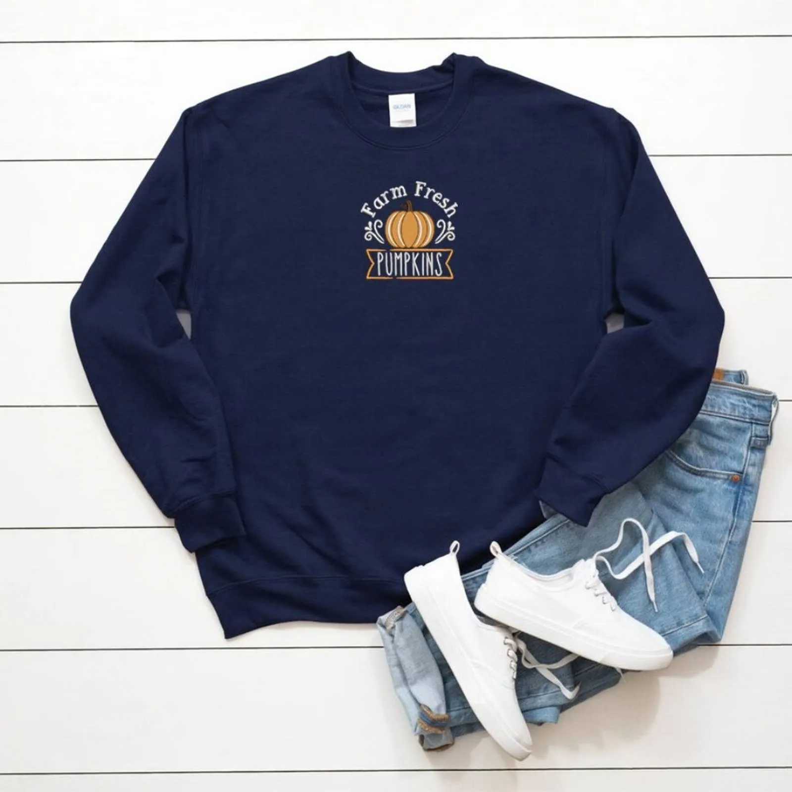 Embroidered Farm Fresh Pumpkins Sweatshirt / Fall Thanksgiving Sweatshirts