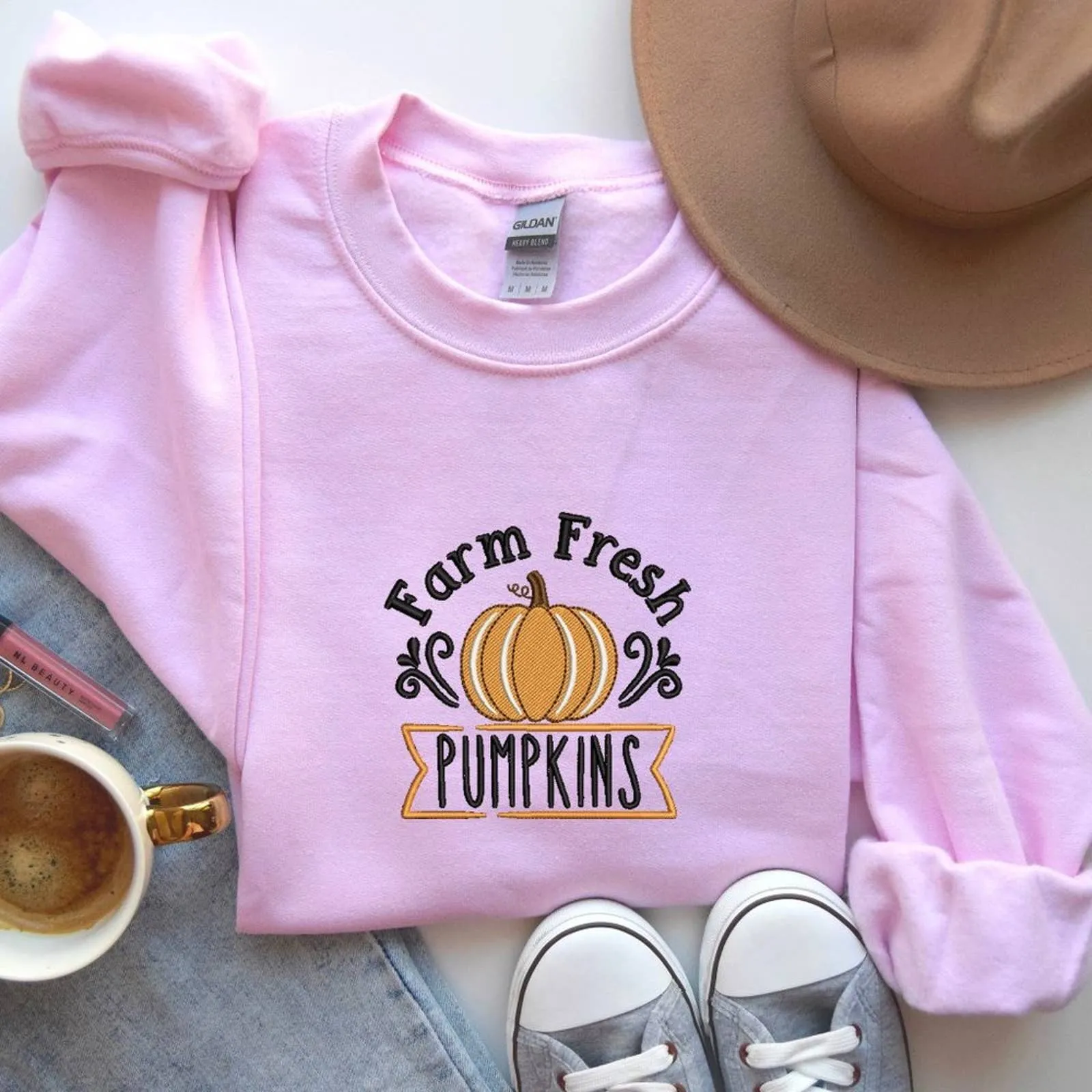 Embroidered Farm Fresh Pumpkins Sweatshirt / Fall Thanksgiving Sweatshirts