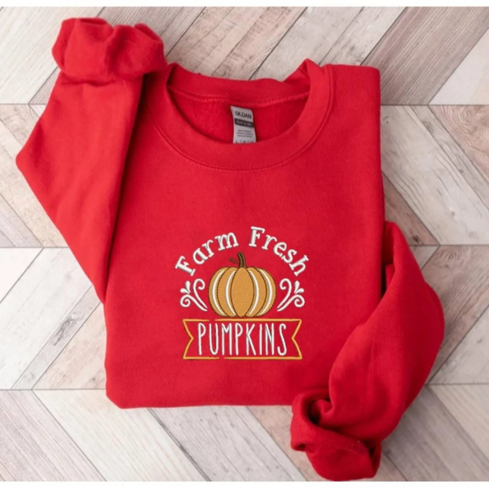 Embroidered Farm Fresh Pumpkins Sweatshirt / Fall Thanksgiving Sweatshirts