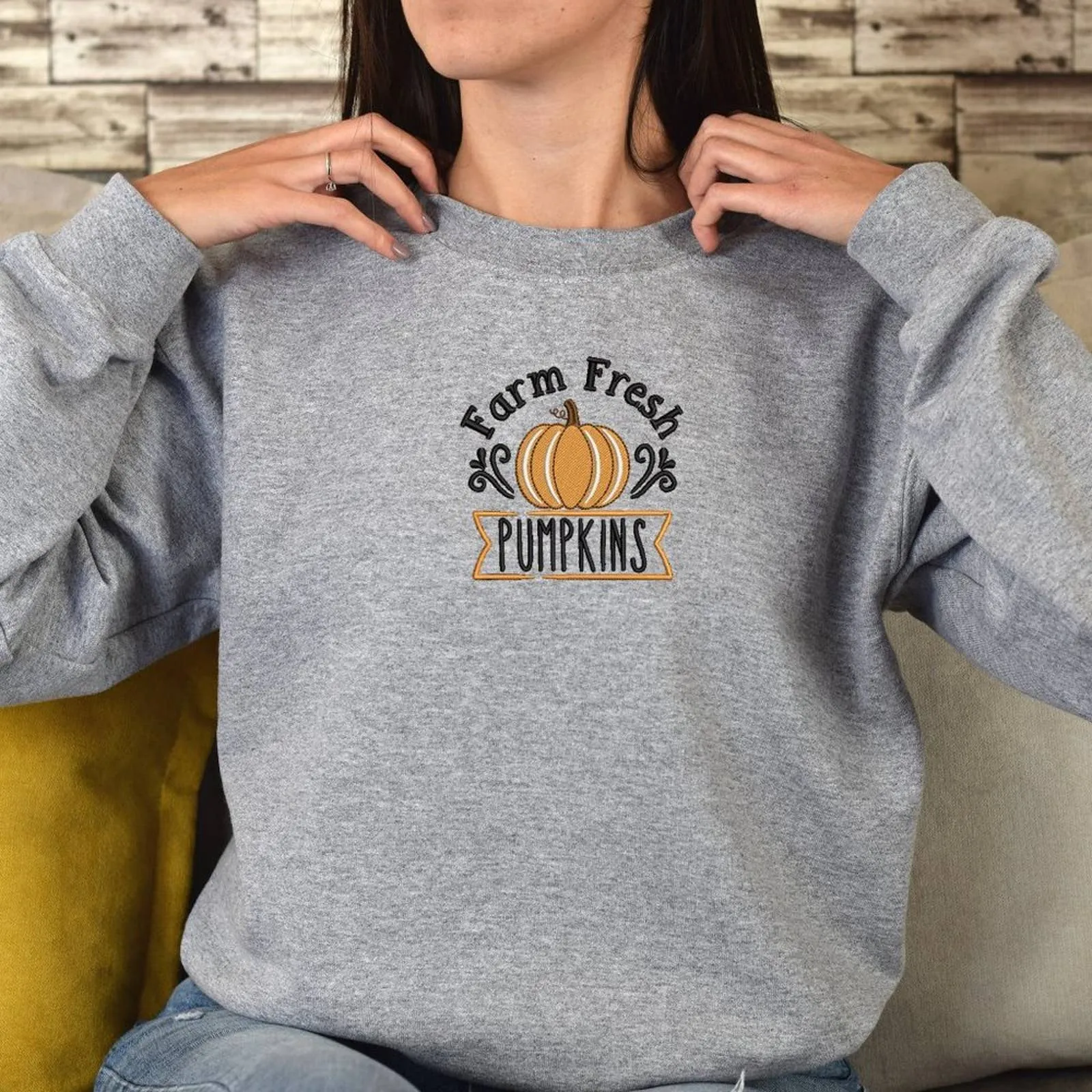 Embroidered Farm Fresh Pumpkins Sweatshirt / Fall Thanksgiving Sweatshirts