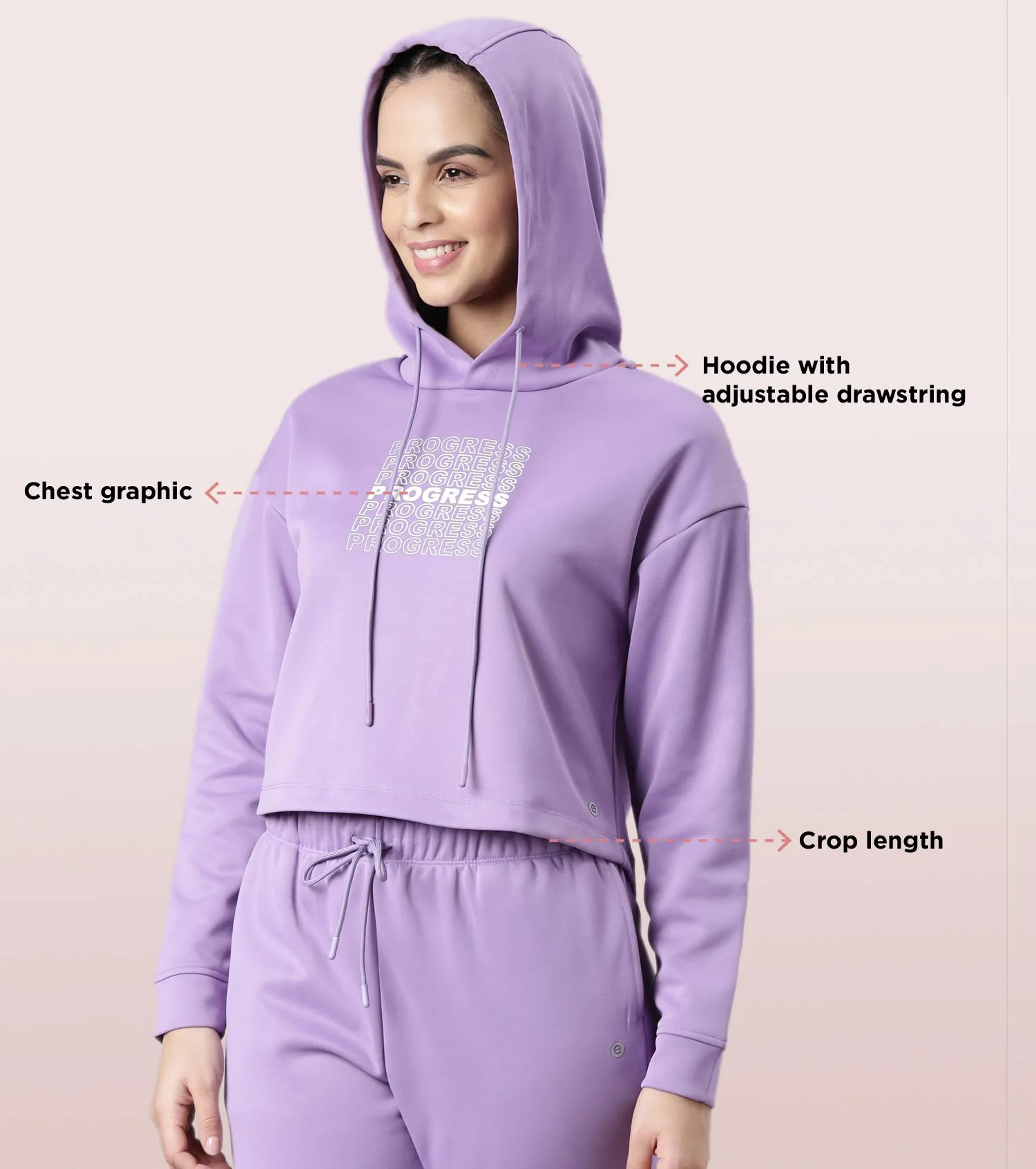 Enamor Hooded Fleece Sweatshirt | Relaxed Fit Crop Length Sweatshirt For Women | A905