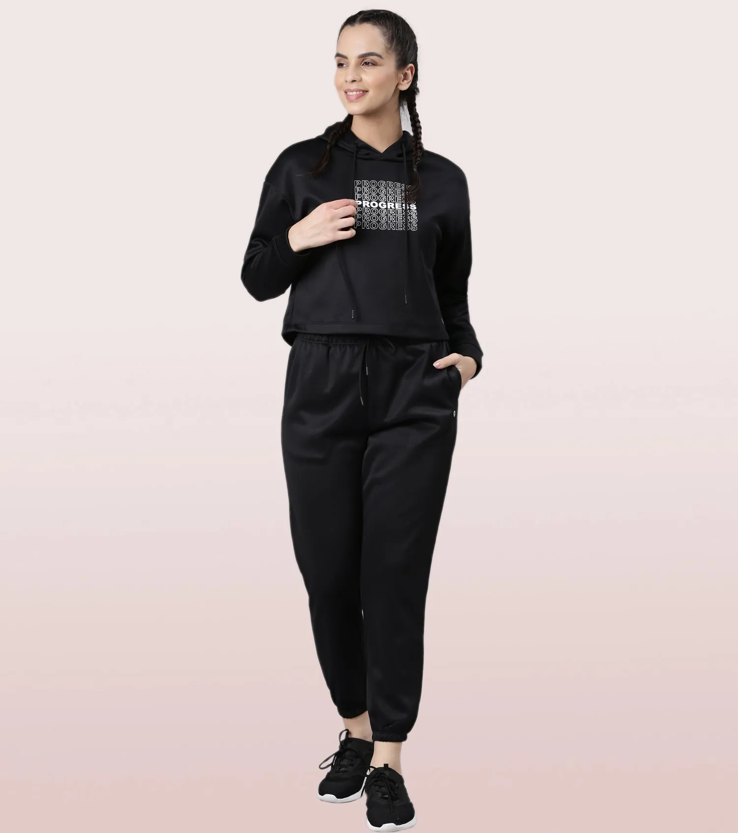 Enamor Hooded Fleece Sweatshirt | Relaxed Fit Crop Length Sweatshirt For Women | A905