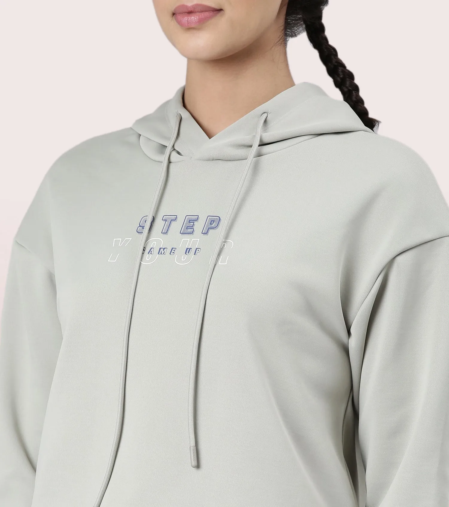 Enamor Hooded Fleece Sweatshirt | Relaxed Fit Crop Length Sweatshirt For Women | A905