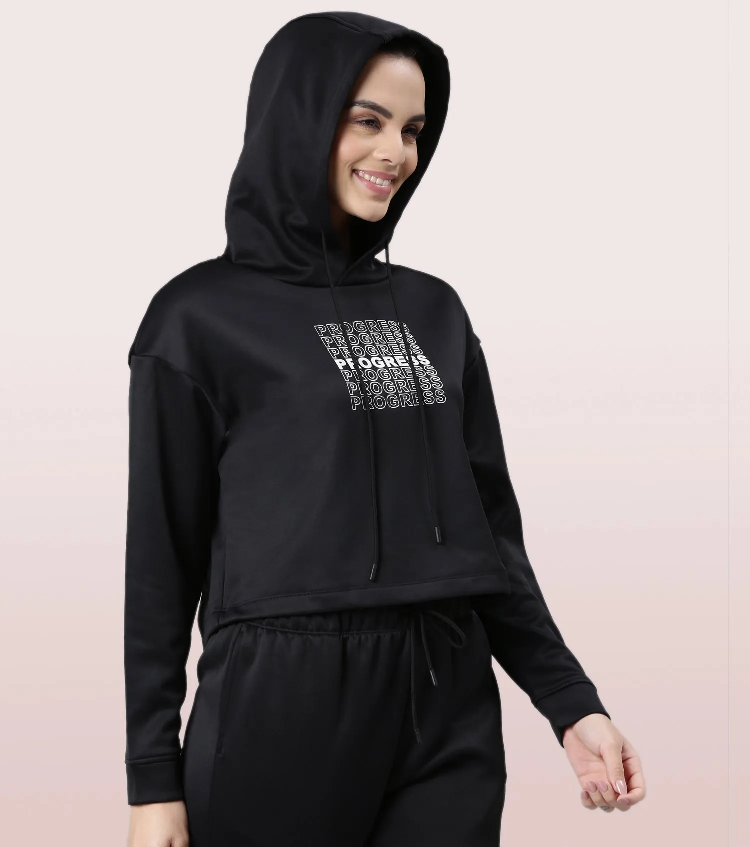 Enamor Hooded Fleece Sweatshirt | Relaxed Fit Crop Length Sweatshirt For Women | A905