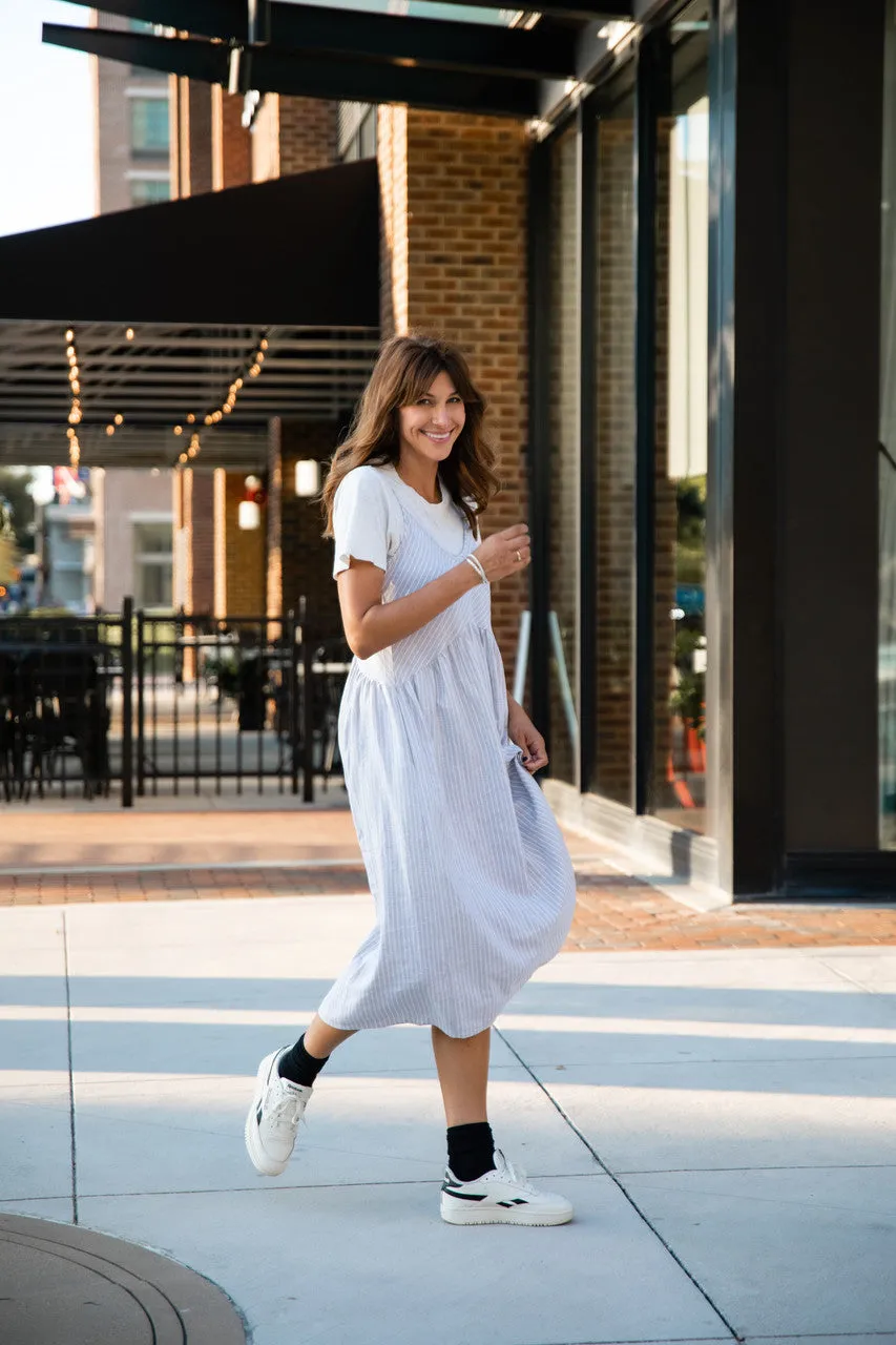 Faro Dress in Recycled Beige and White Linen