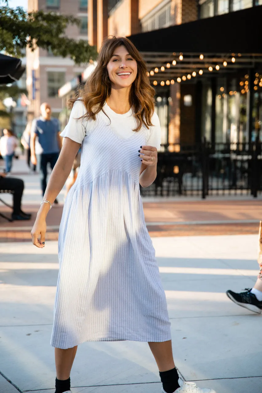 Faro Dress in Recycled Beige and White Linen