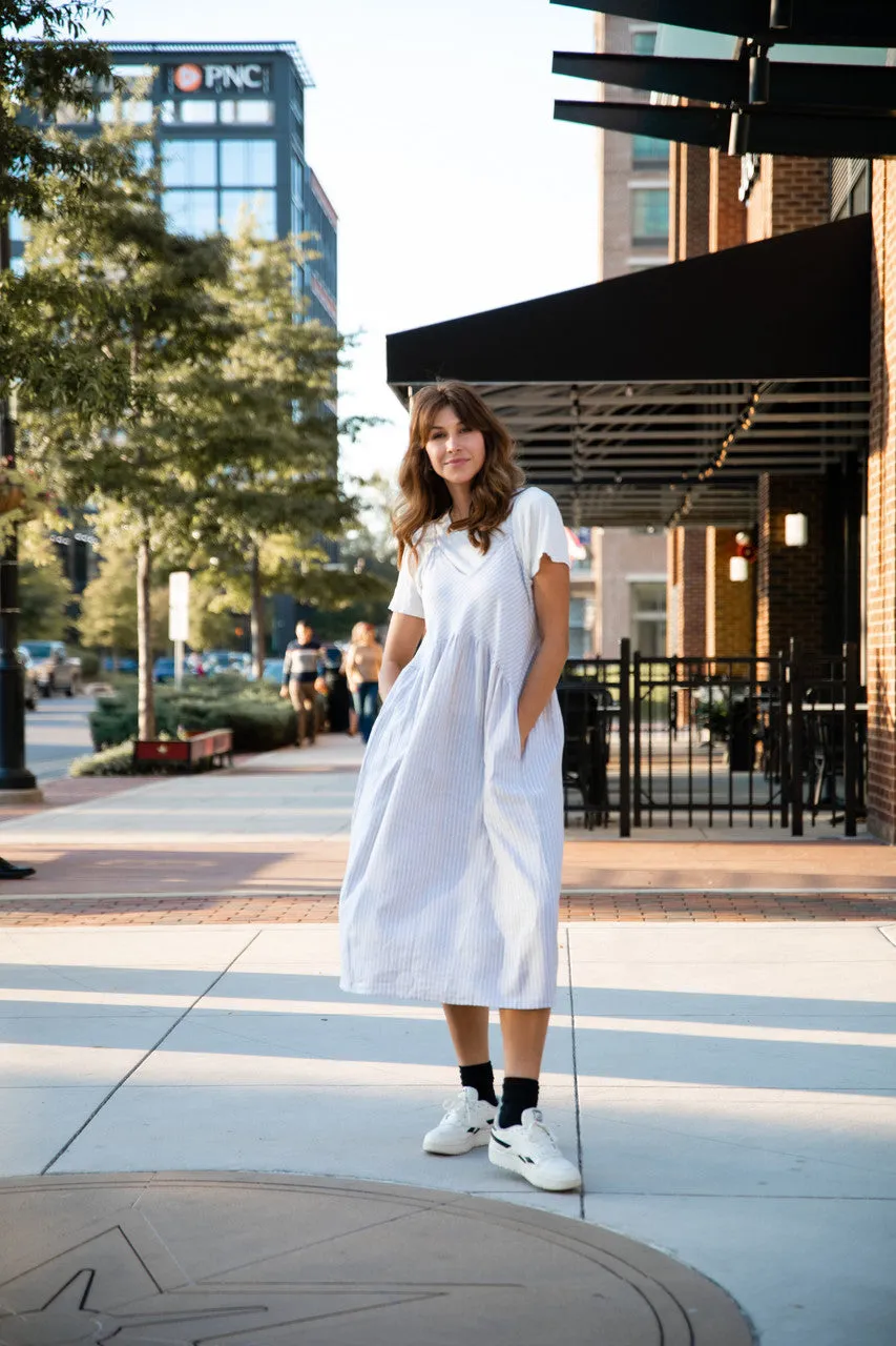 Faro Dress in Recycled Beige and White Linen