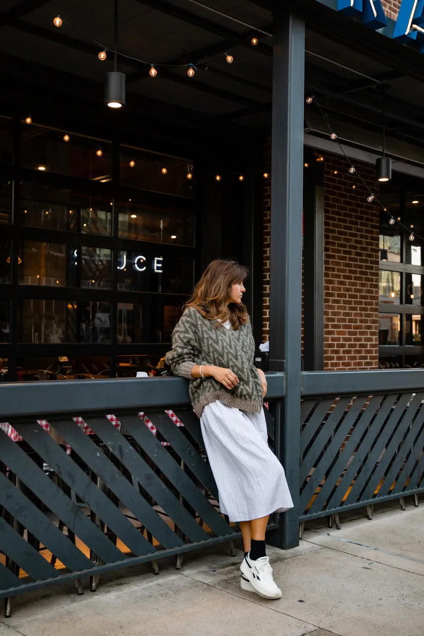 Faro Dress in Recycled Beige and White Linen