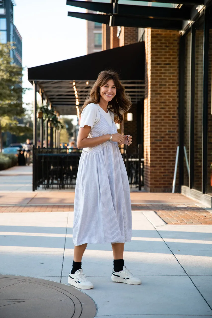 Faro Dress in Recycled Beige and White Linen