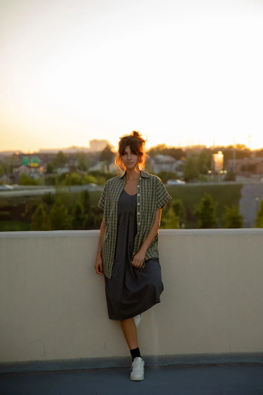 Faro Dress in Recycled Navy Plaid