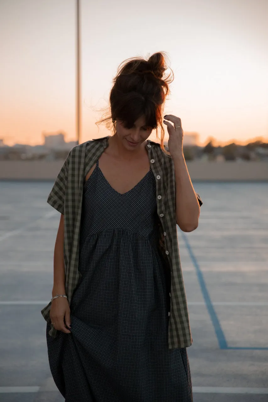 Faro Dress in Recycled Navy Plaid