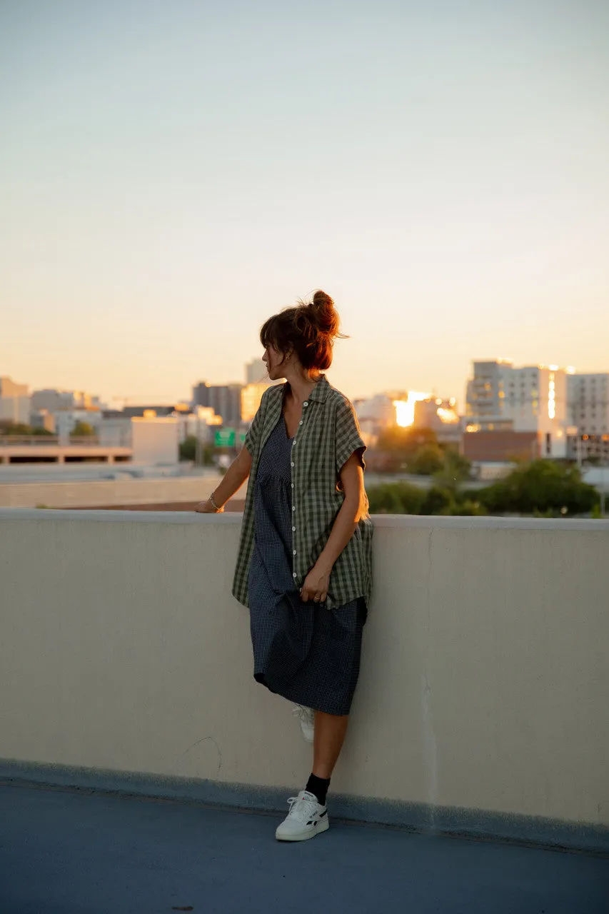 Faro Dress in Recycled Navy Plaid