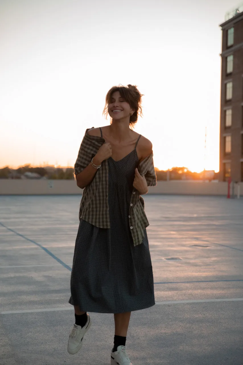 Faro Dress in Recycled Navy Plaid