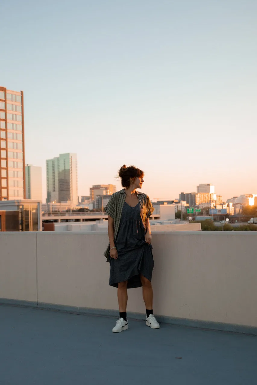 Faro Dress in Recycled Navy Plaid