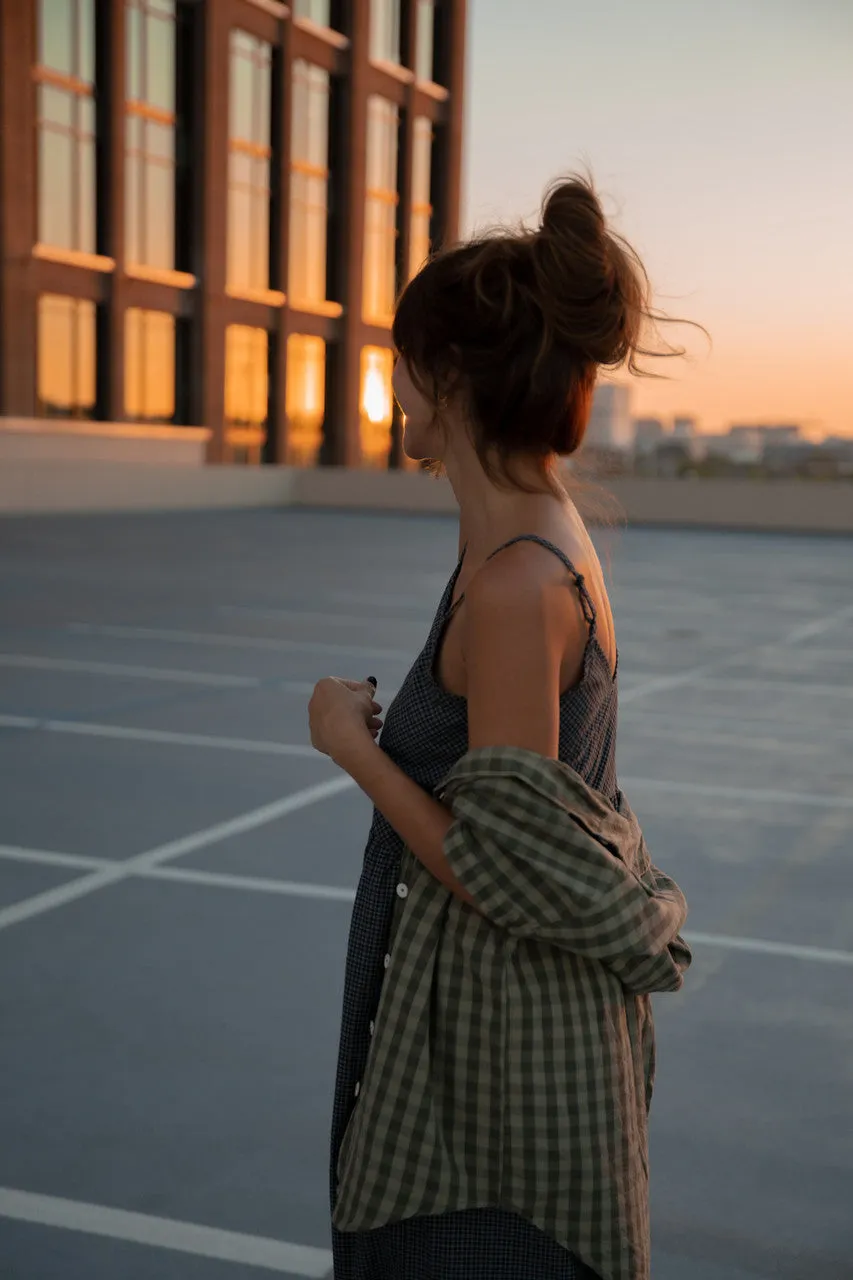 Faro Dress in Recycled Navy Plaid