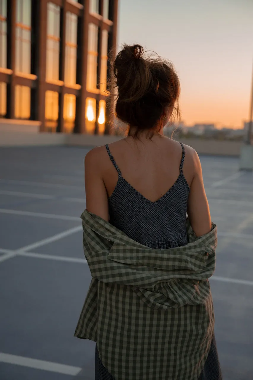 Faro Dress in Recycled Navy Plaid