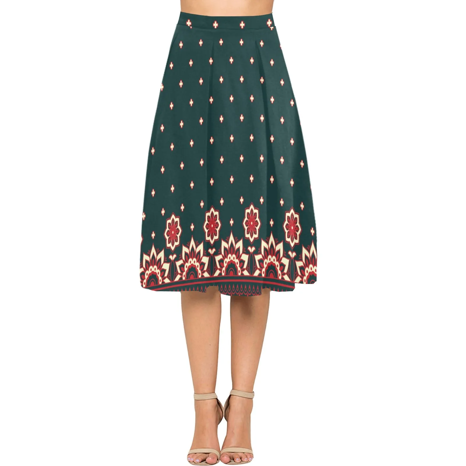 Floral Arabesque Mnemosyne Women's Crepe Skirt (Model D16)