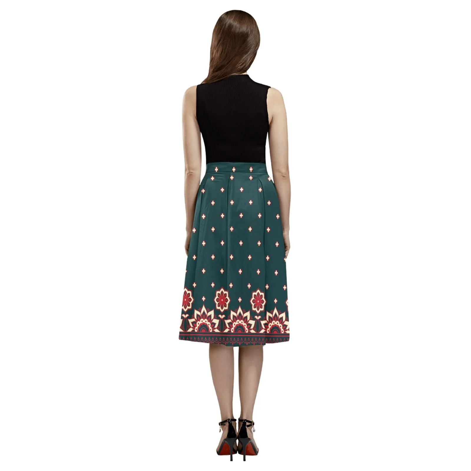 Floral Arabesque Mnemosyne Women's Crepe Skirt (Model D16)