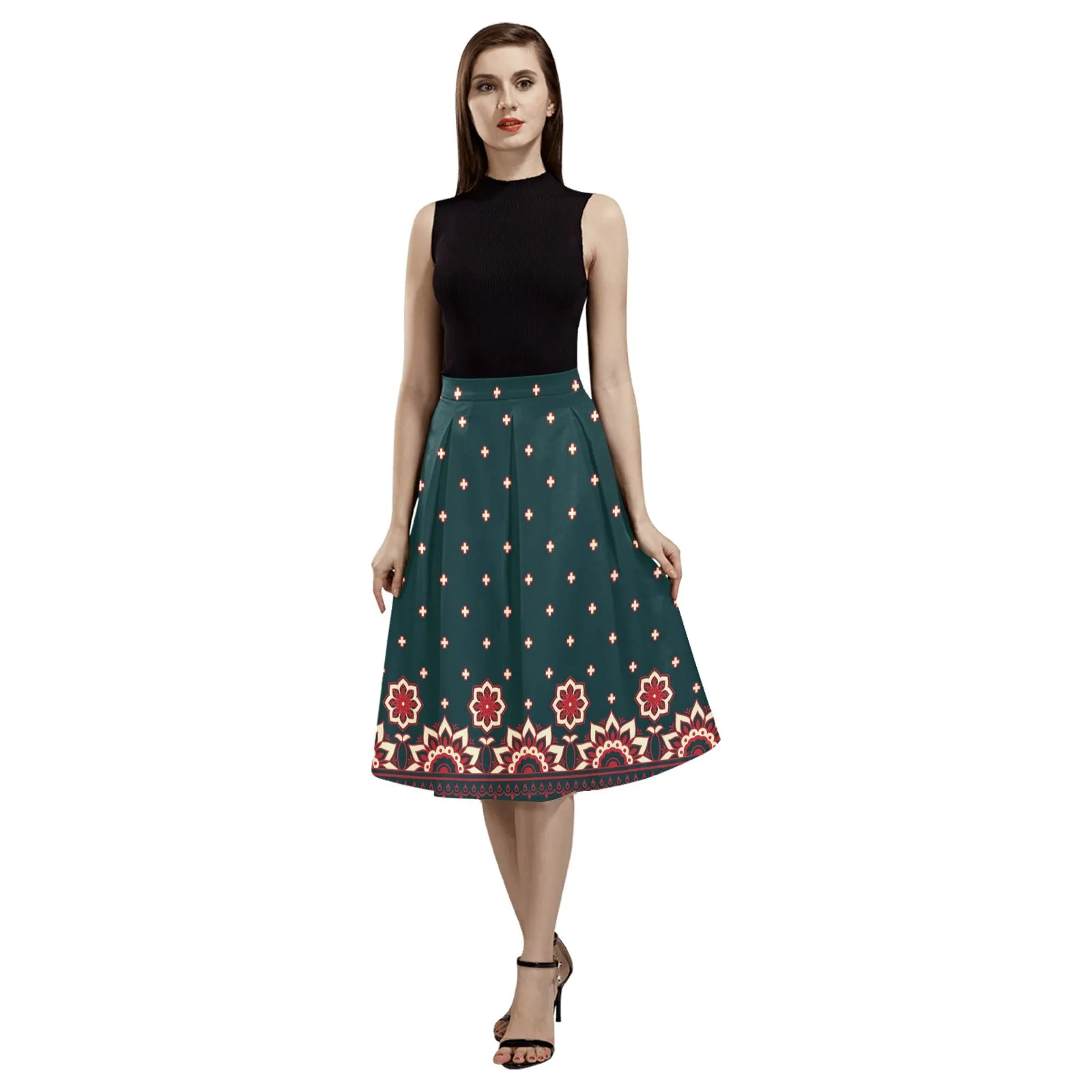 Floral Arabesque Mnemosyne Women's Crepe Skirt (Model D16)