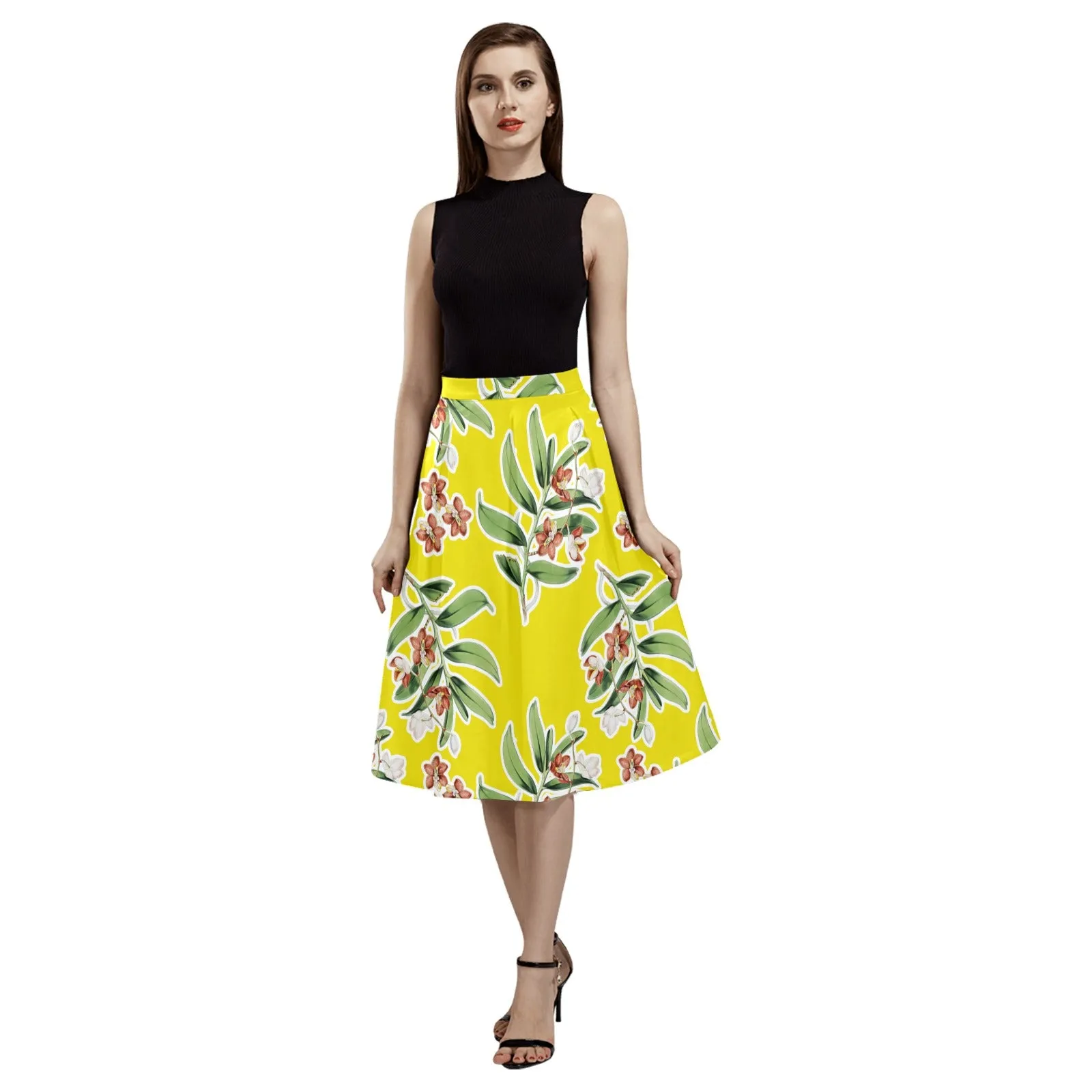 Floral Mnemosyne Women's Crepe Skirt (Model D16)