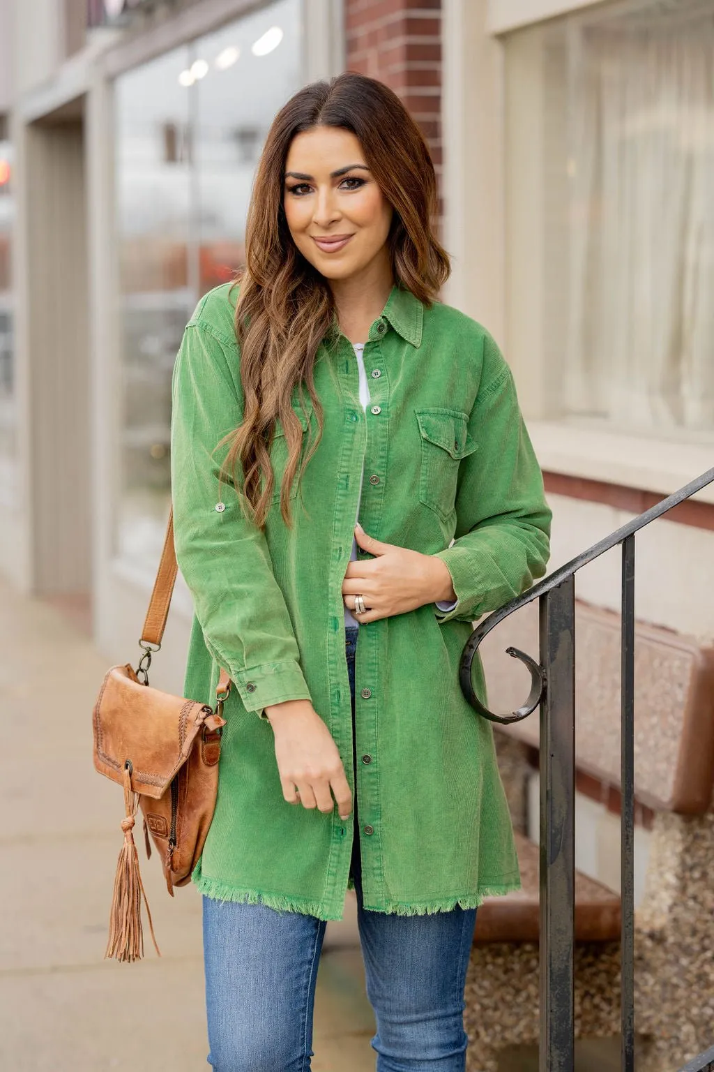 Frayed Bottom Corded Tunic Shacket