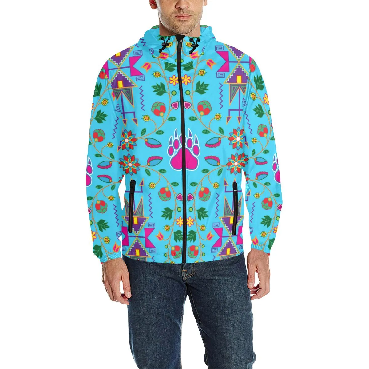 Geometric Floral Fall - Sky Blue Unisex Quilted Coat