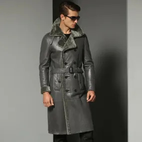 Gray Sheepskin Coat for Men