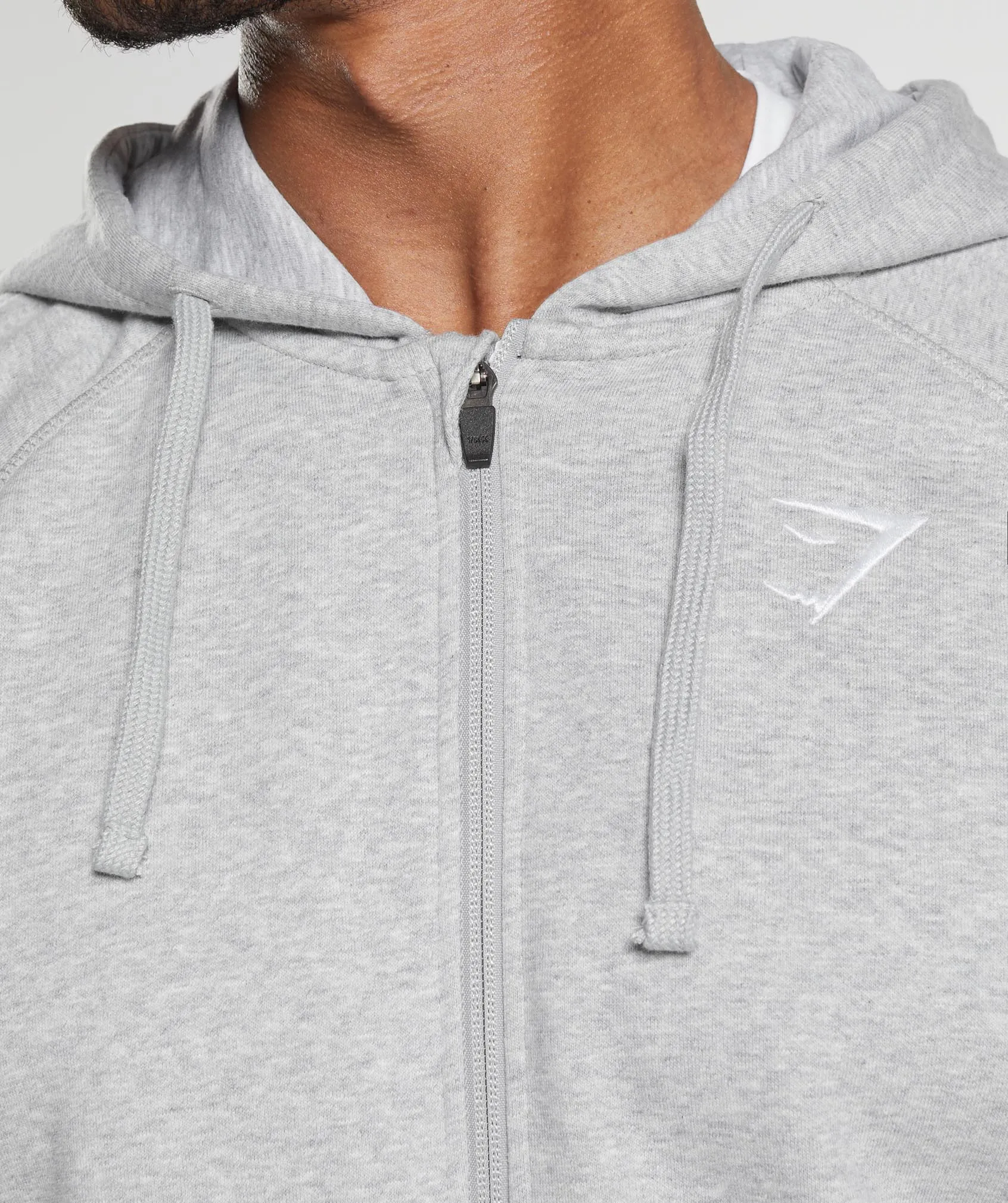 Gymshark Crest Zip Up Hoodie - Light Grey Marl