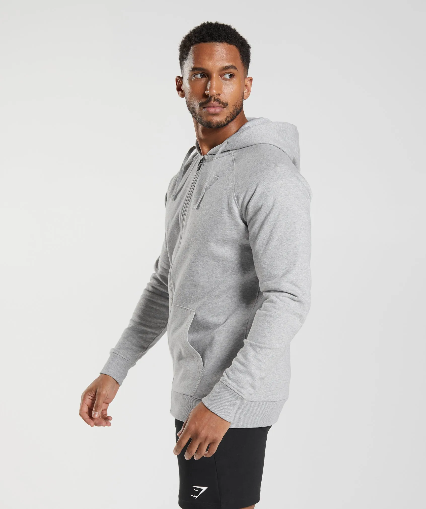 Gymshark Crest Zip Up Hoodie - Light Grey Marl