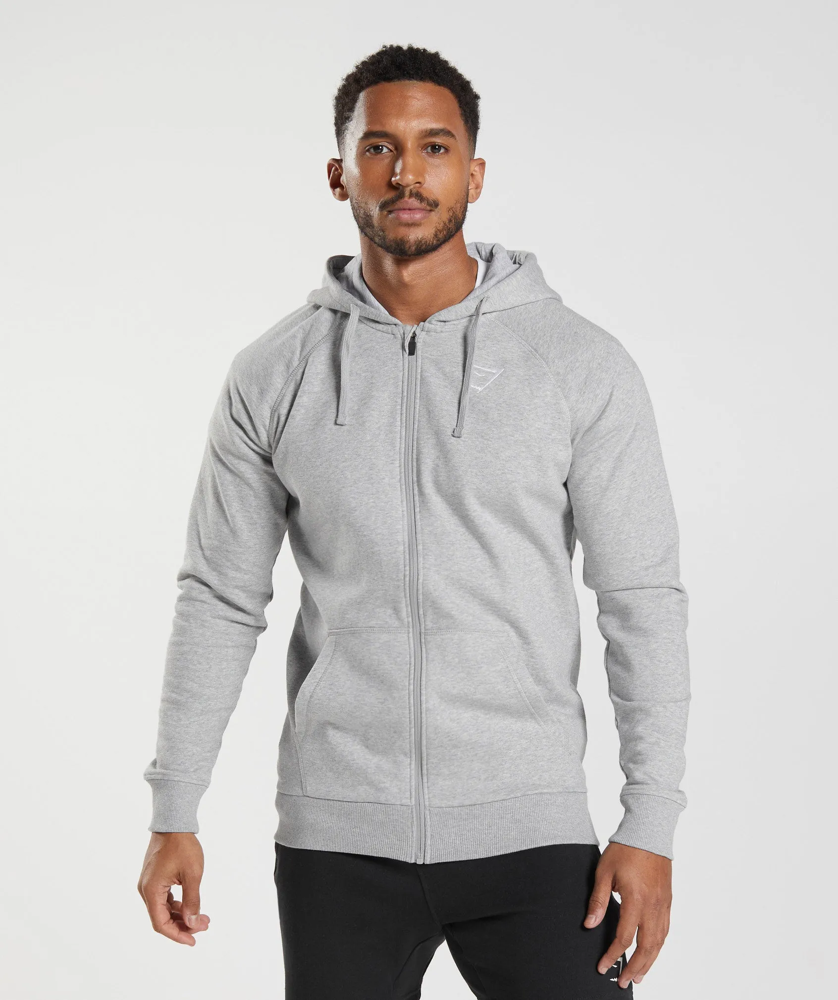 Gymshark Crest Zip Up Hoodie - Light Grey Marl