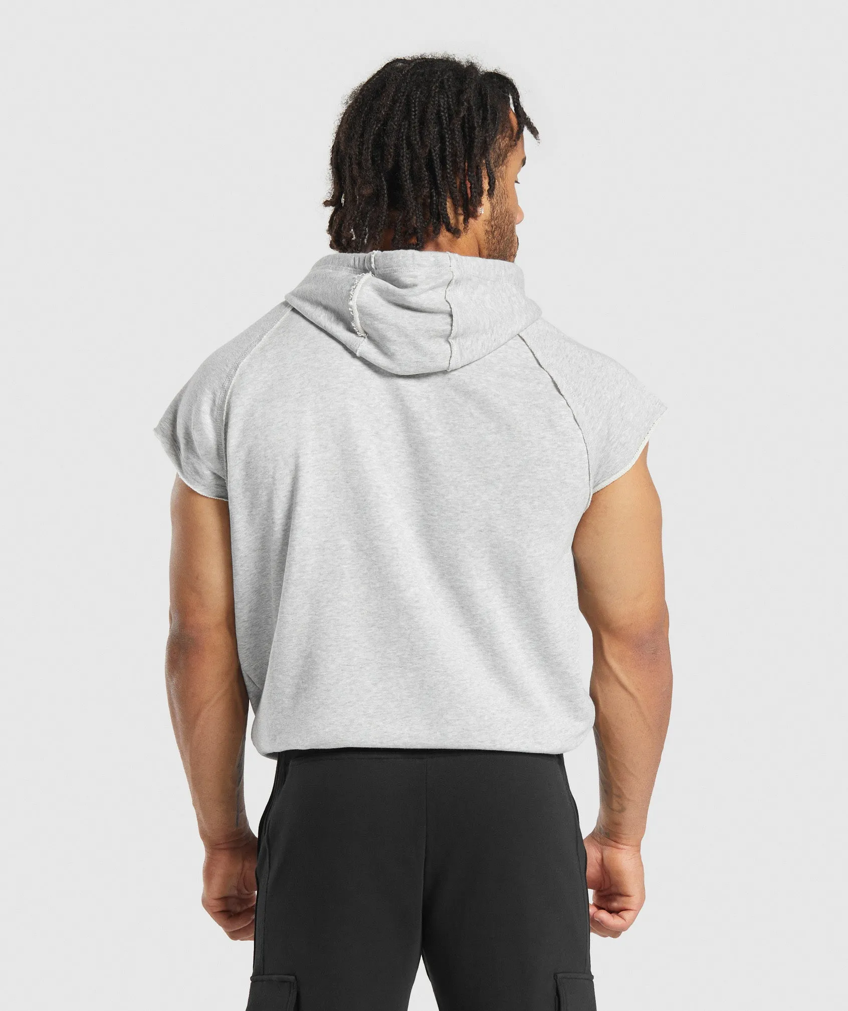 Gymshark Legacy 1/4 Zip Cap Sleeve Hoodie - Light Grey Core Marl