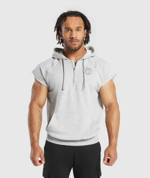 Gymshark Legacy 1/4 Zip Cap Sleeve Hoodie - Light Grey Core Marl