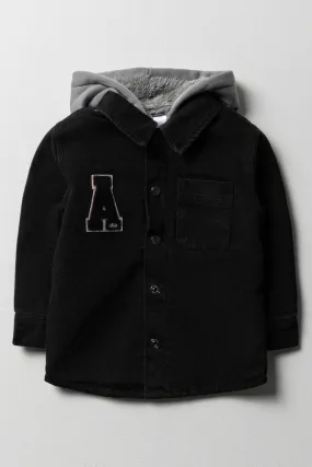 Hooded Denim Shacket Black