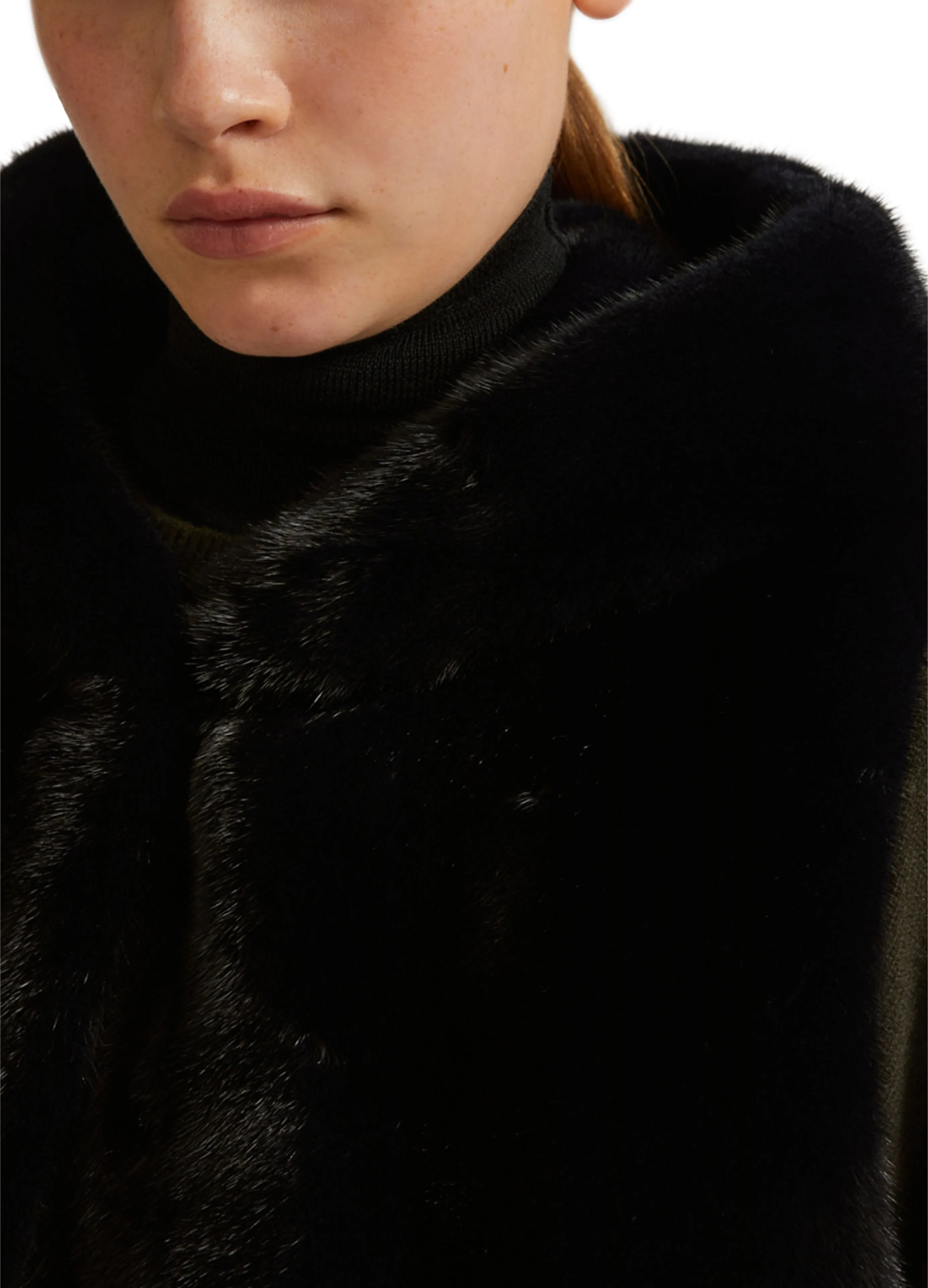 Hooded gilet in long-haired mink fur