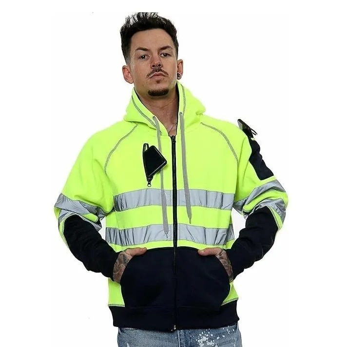 HUBIBUBI Mens Hi Viz Body Warmer High Visibility Gilet Jacket | Hi Viz Fleece Lined Waterproof Workwear Security Safety Wear Reflective Tape Gilet Waistcoat Phone & ID Pockets Vest Top S-3XL