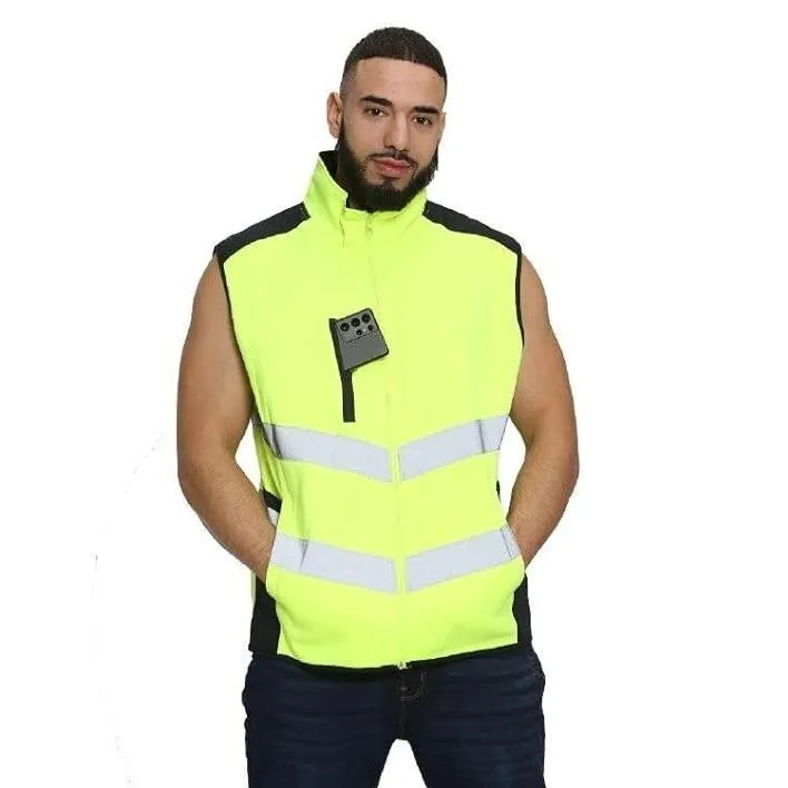 HUBIBUBI Mens Hi Viz Body Warmer High Visibility Gilet Jacket | Hi Viz Fleece Lined Waterproof Workwear Security Safety Wear Reflective Tape Gilet Waistcoat Phone & ID Pockets Vest Top S-3XL