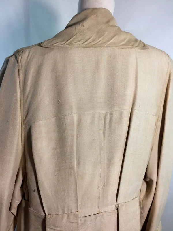 Ivory Linen Button Trimmed Car Coat circa Early 1900s