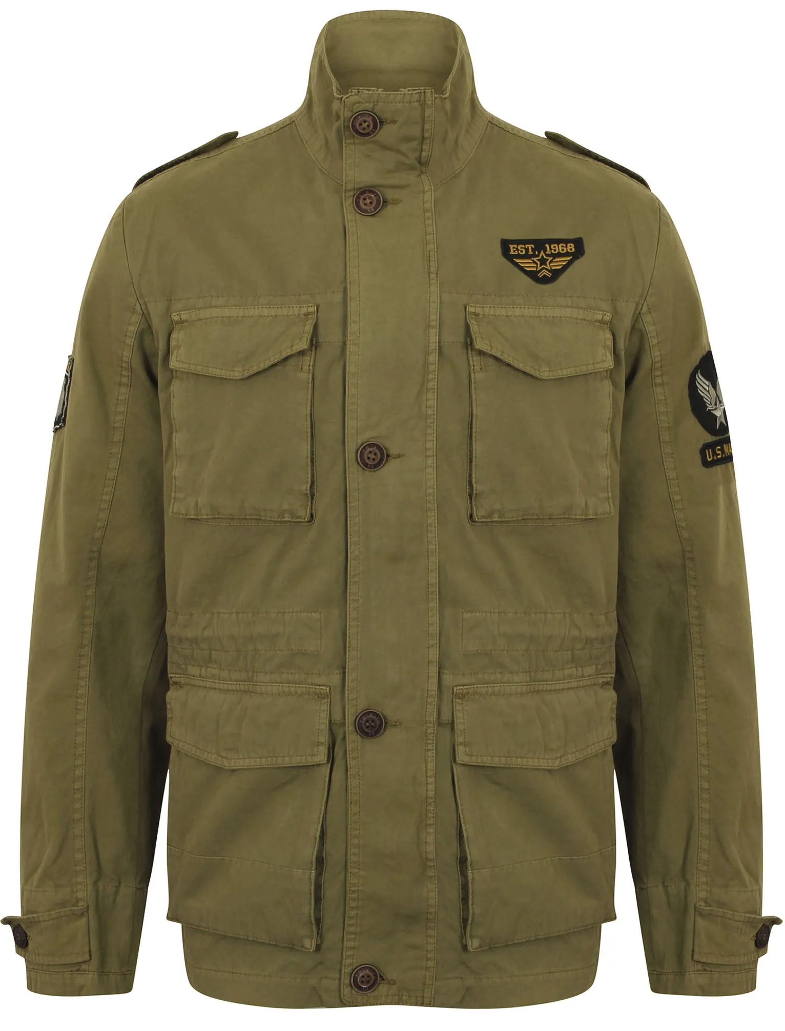 Jenkinson Cotton Military Jacket with Badges in Stone - Tokyo Laundry