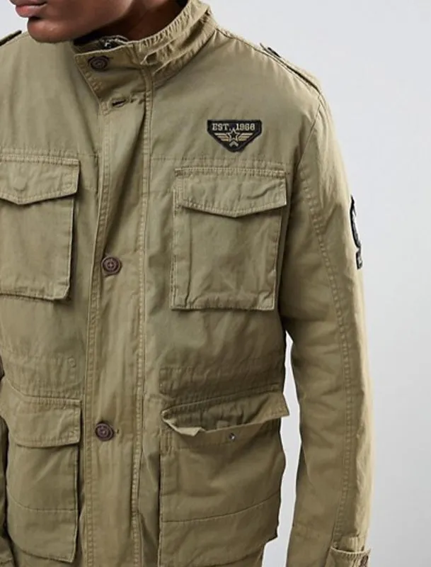 Jenkinson Cotton Military Jacket with Badges in Stone - Tokyo Laundry